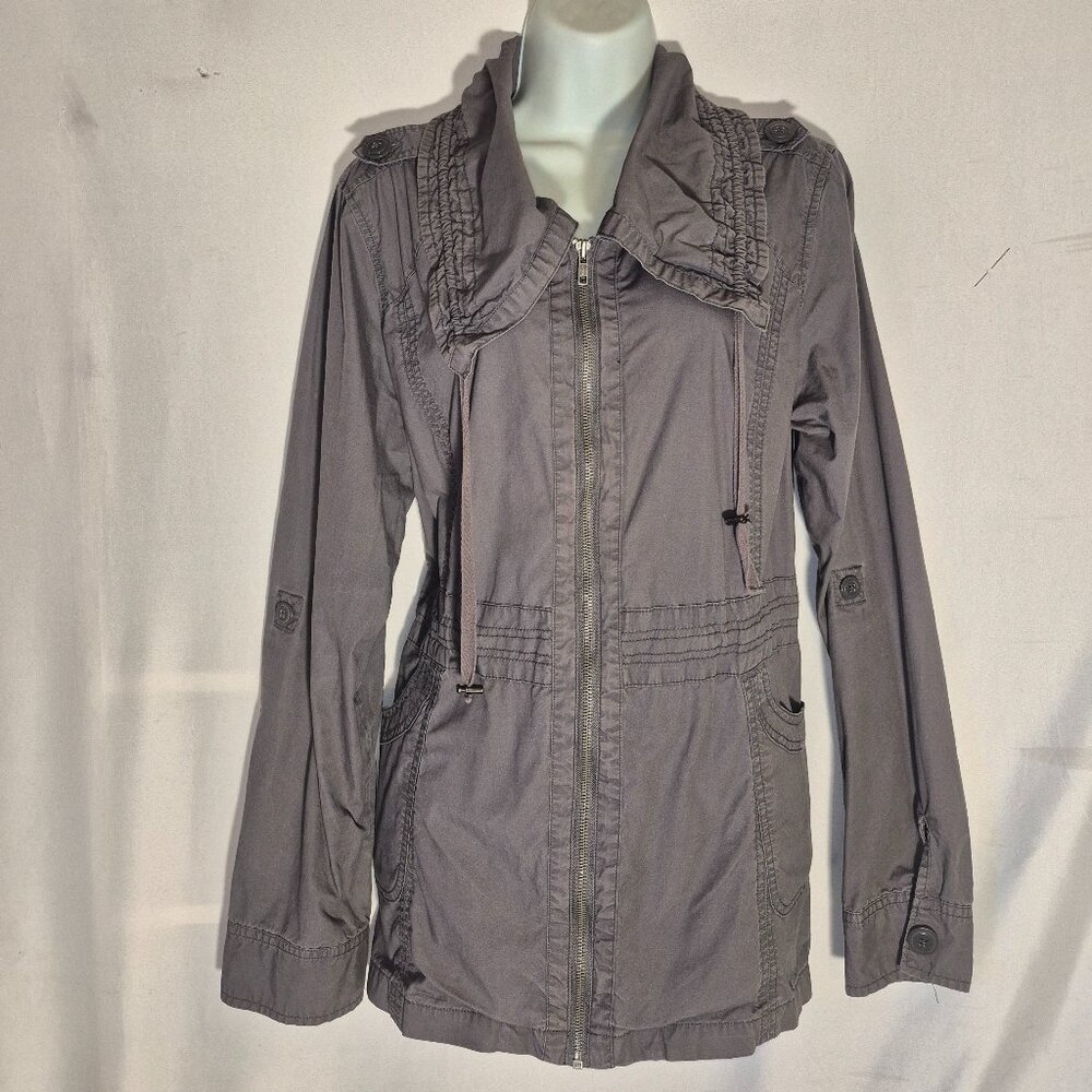 Decree lightweight utility jacket. Green, zippered front, flip up collar,  XL
